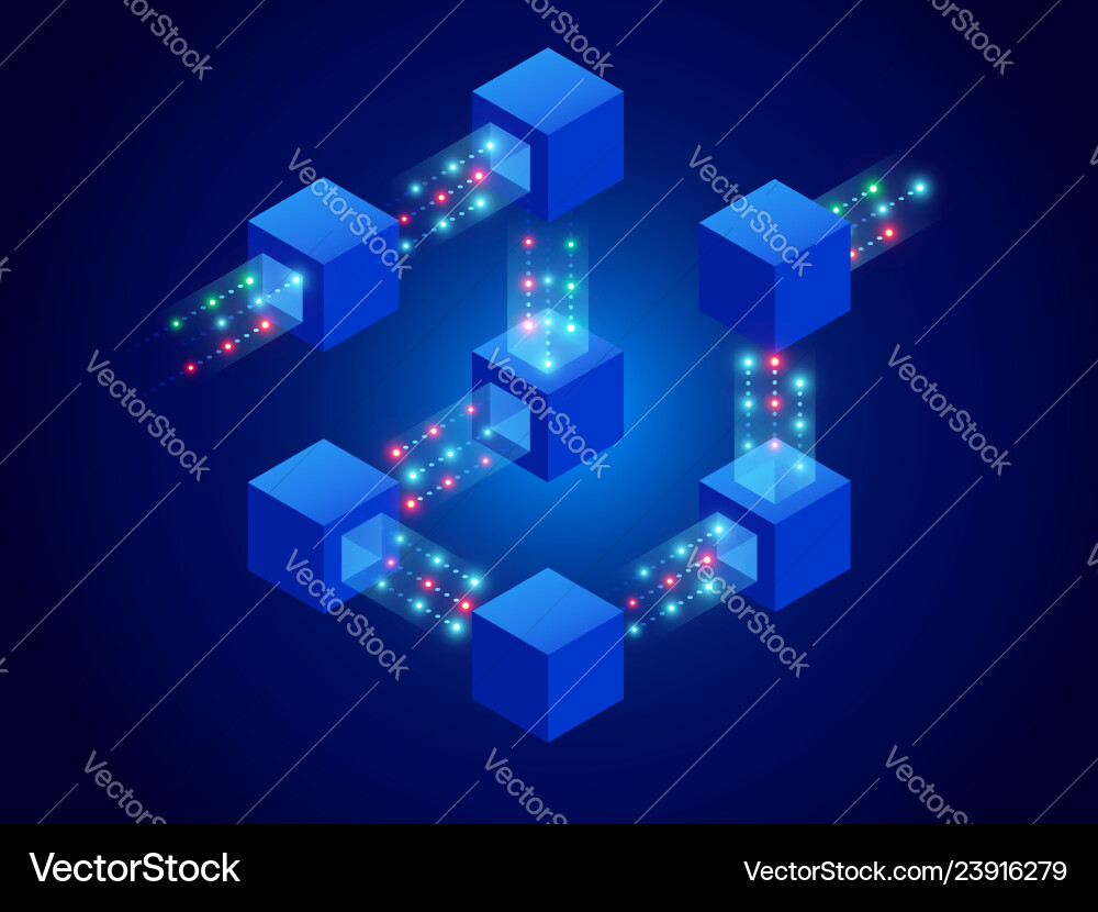 Isometric concept of quantum computers blockchain Isometric concept of quantum computers blockchain vector image