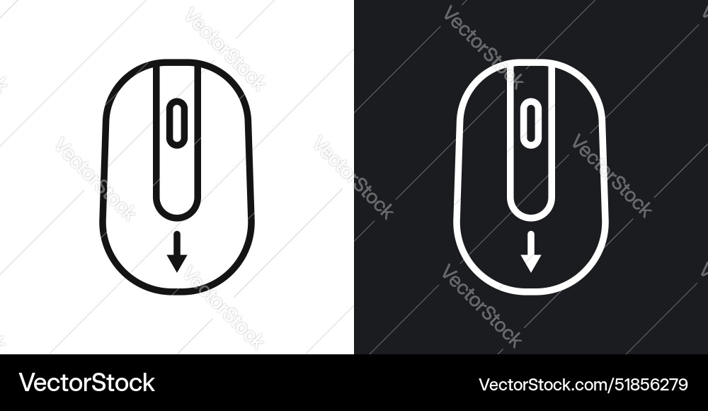 Scroll down computer mouse icon set in black Scroll down computer mouse icon set in black Vector Image