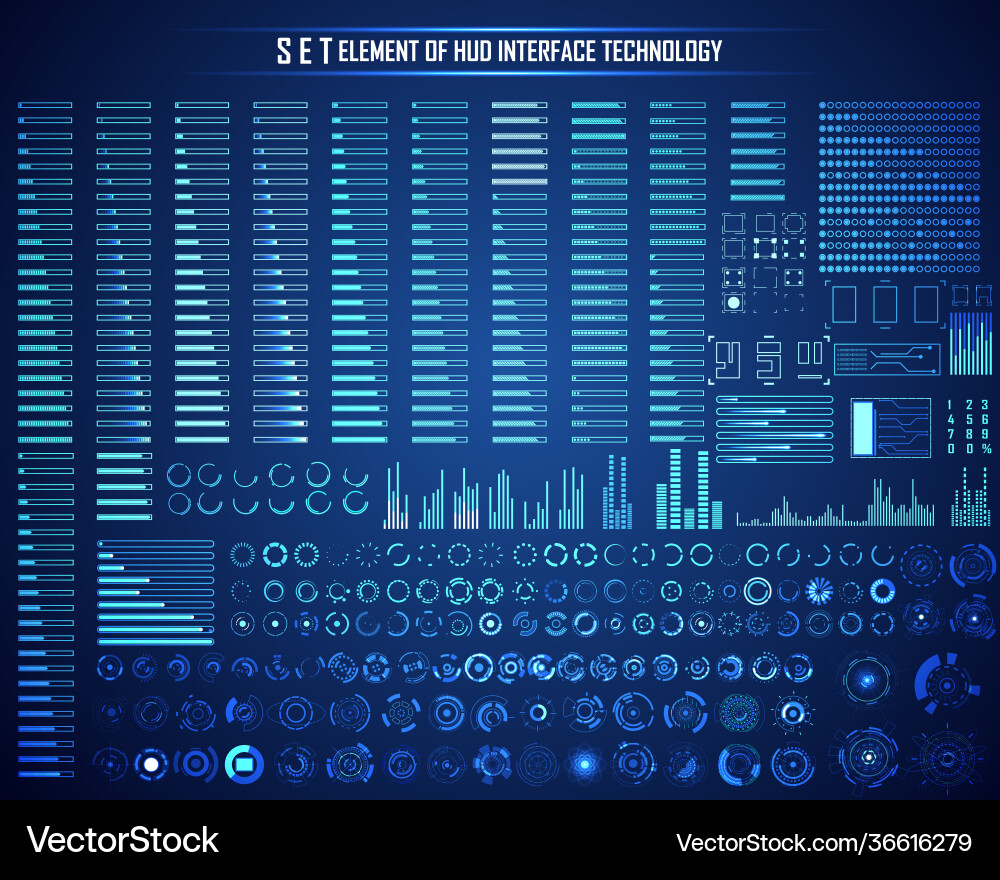 Set circle loading bar hud abstract digital vector image