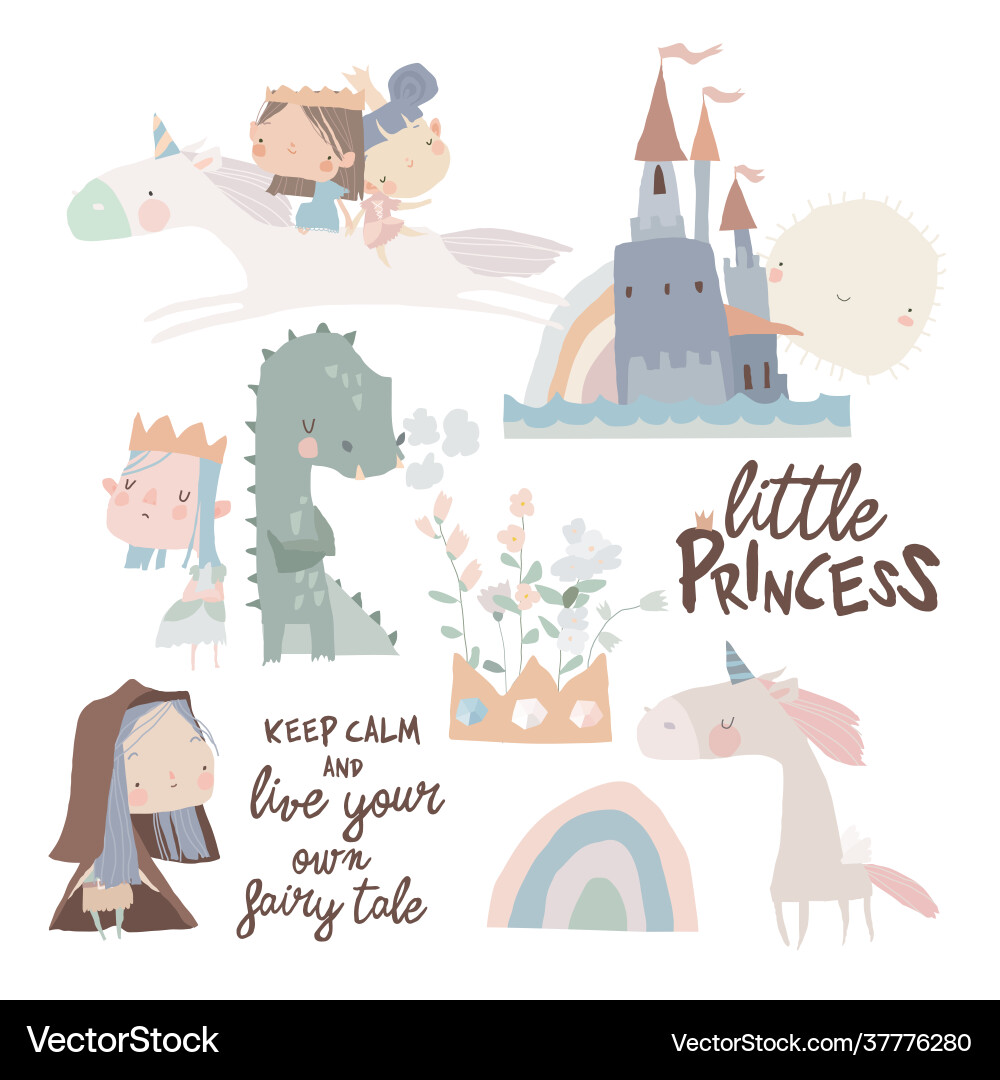 Adorable Princesses and Magical Creatures Vector Image