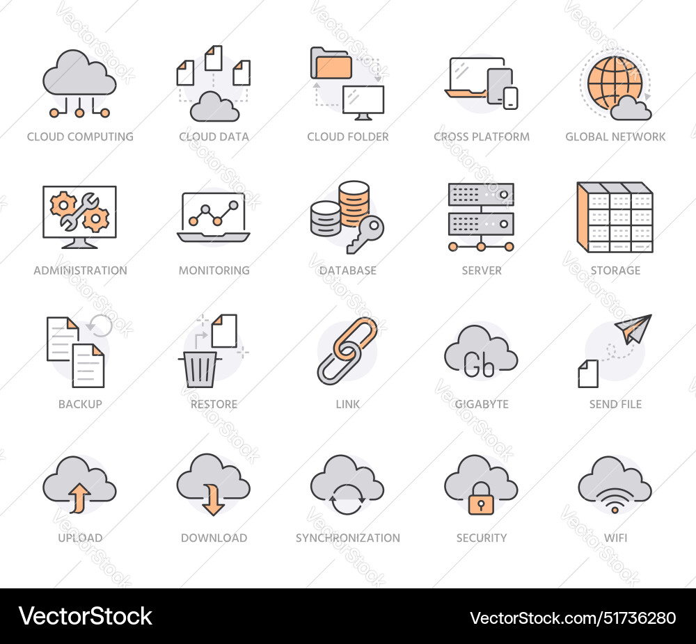 Cloud-Datenspeicherzeilen-Symbole setzen Datenbank Cloud-Datenspeicherzeilen-Symbole setzen Datenbank vektorbild