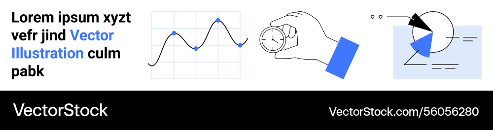 Data visualization with hand clock and pie chart Data visualization with hand clock and pie chart vector image