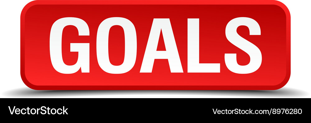 Goals red 3d square button on white background Vector Image