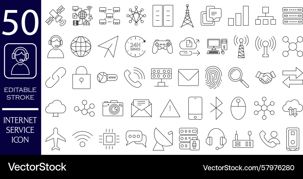 Internet service icon set editable stroke icons Vector Image