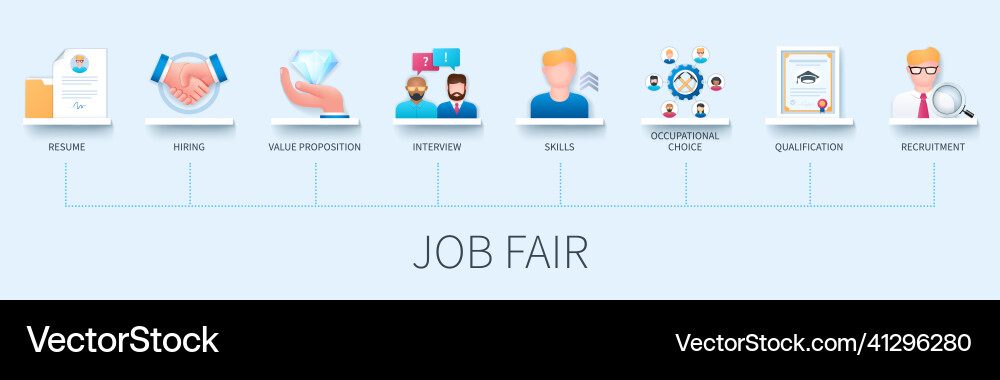Job fair concept with icons resume hiring value Job fair concept with icons resume hiring value vector image