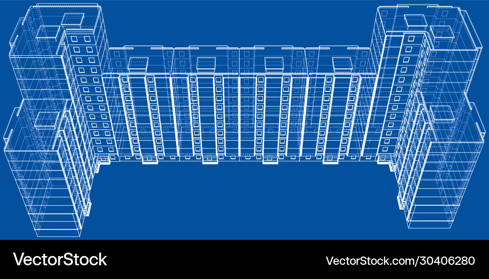 Wire-frame model a multi-storey building Wire-frame model a multi-storey building Vector Image