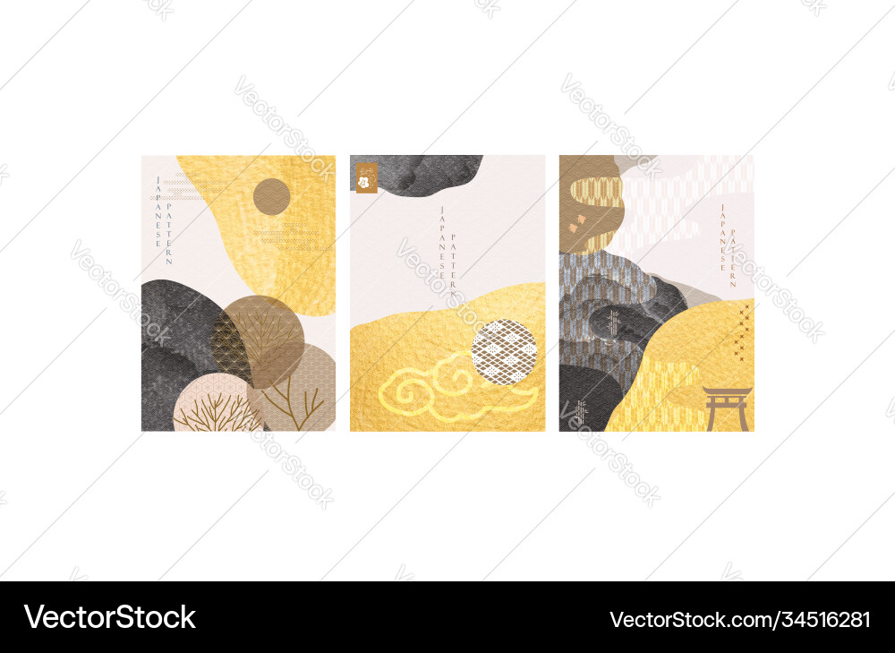 Abstract landscape with japanese wave pattern vector image