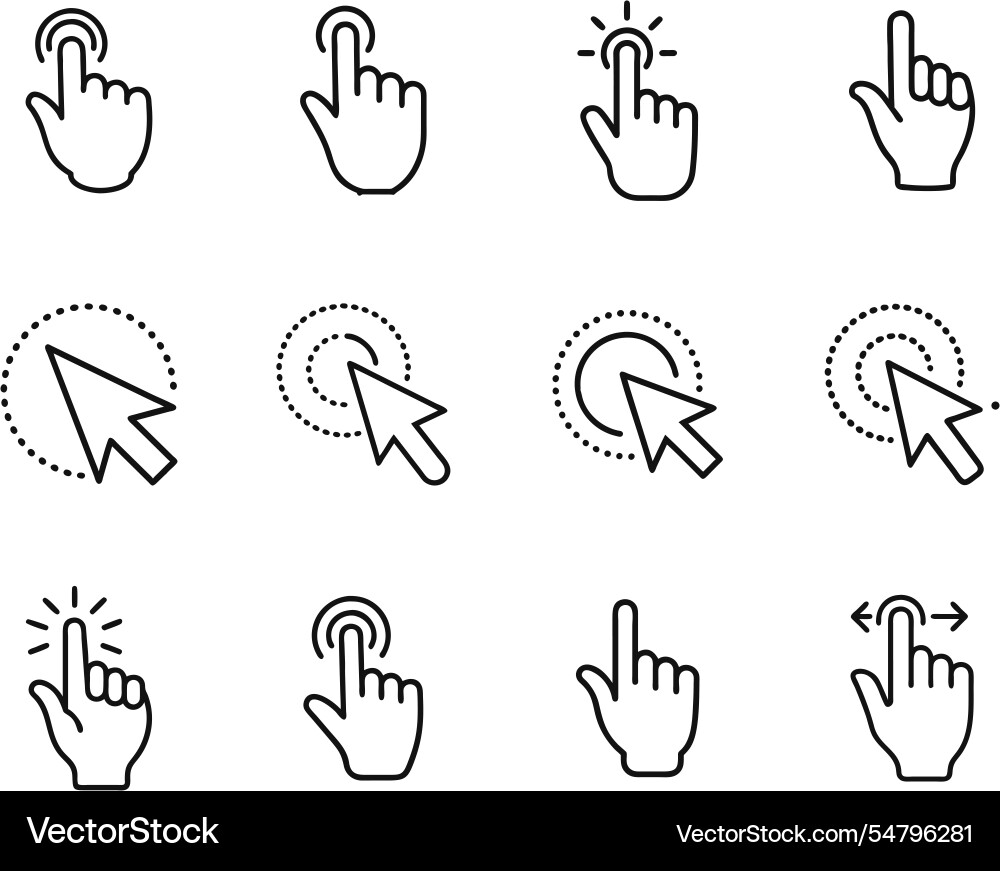 Hand Cursor-Symbole tippen Sie auf Punkt Scroll Zoom vektorbild