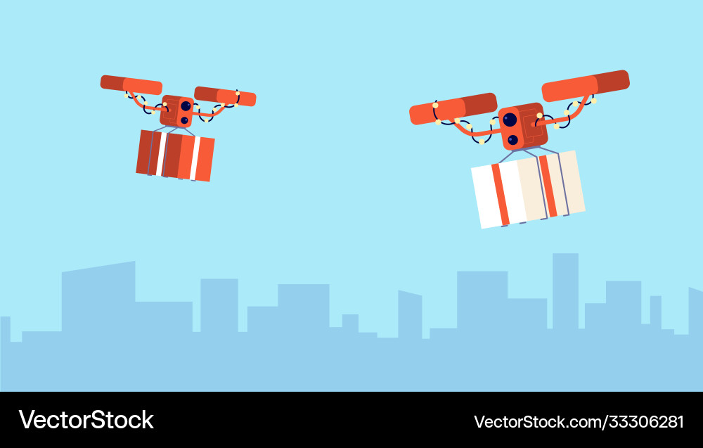 Presents drone delivery christmas gift flying Presents drone delivery christmas gift flying vector image