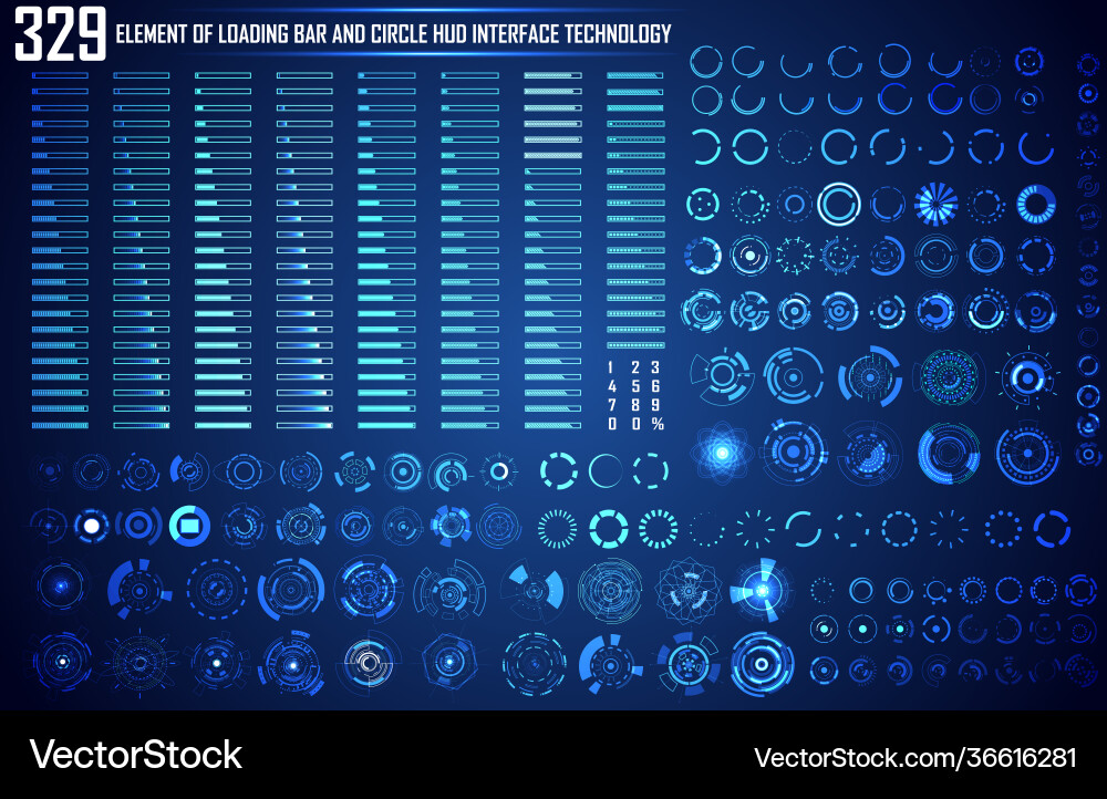 Set circle and loading bar abstract digital vector image