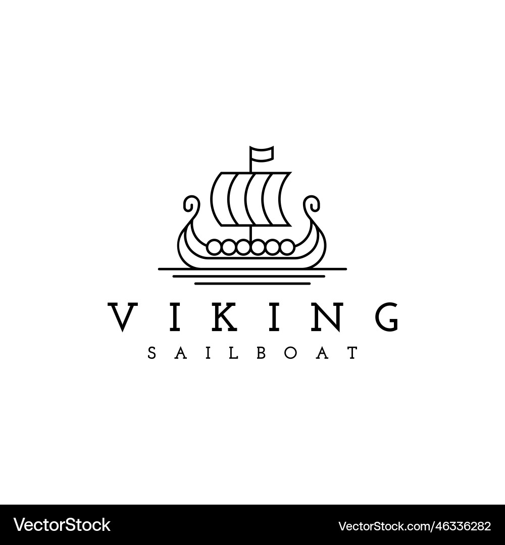 Viking Drakkar Line Art Logo Vector Image