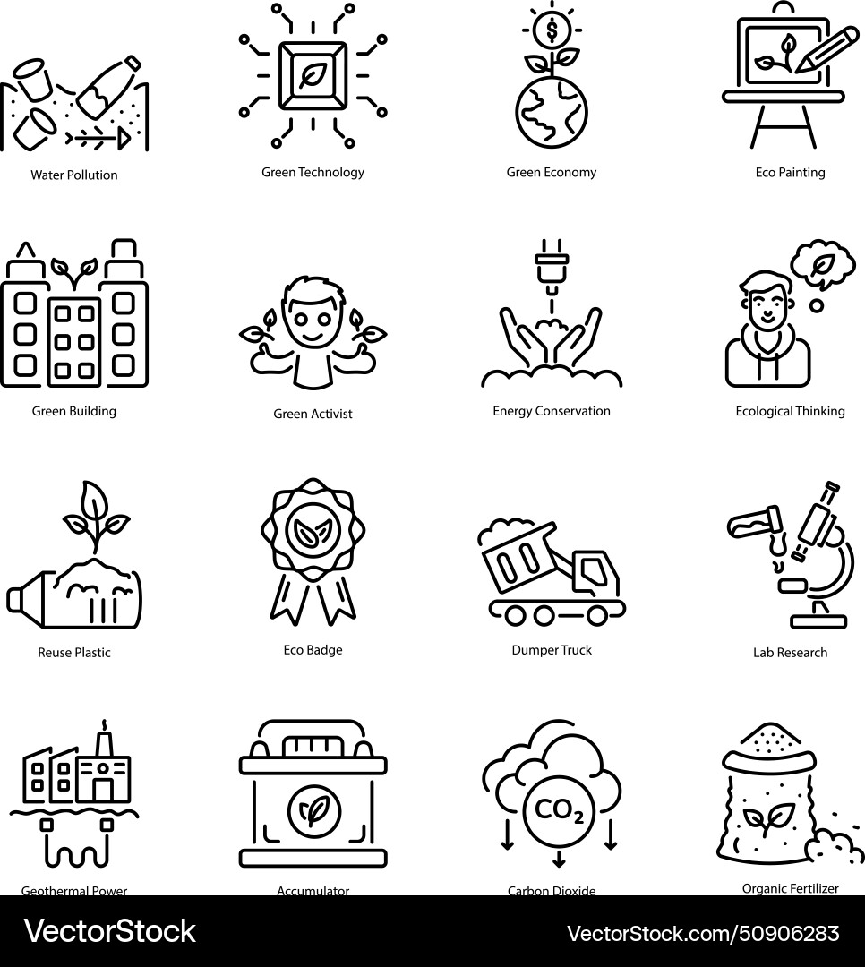 Collection of eco practices linear icons Vector Image