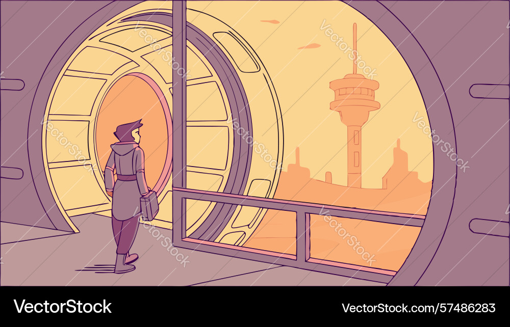 Sci-fi city view from circular window futuristic Vector Image