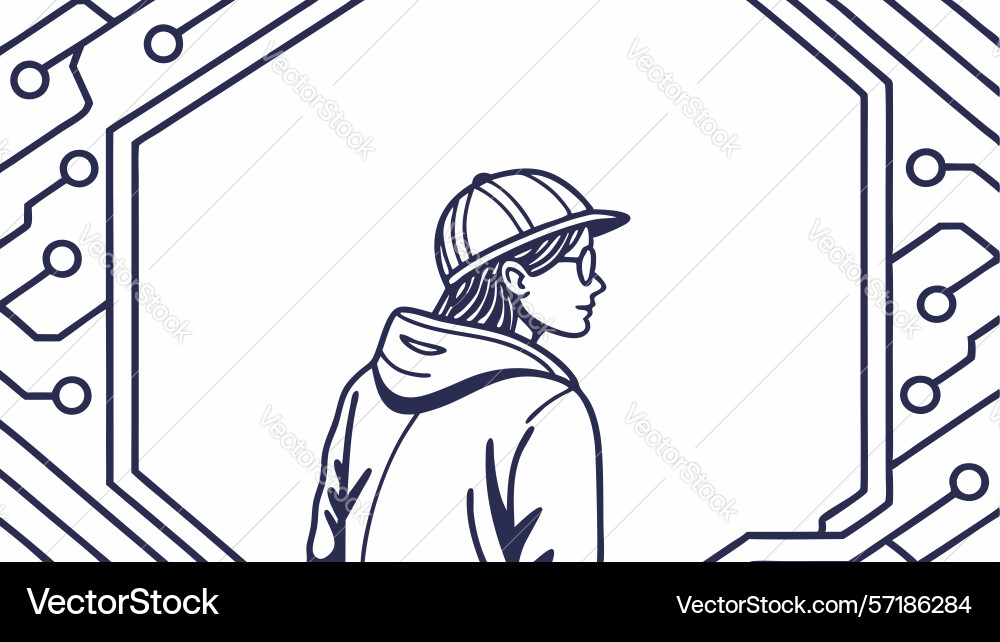 Engineer in circuit board frame technology vector image