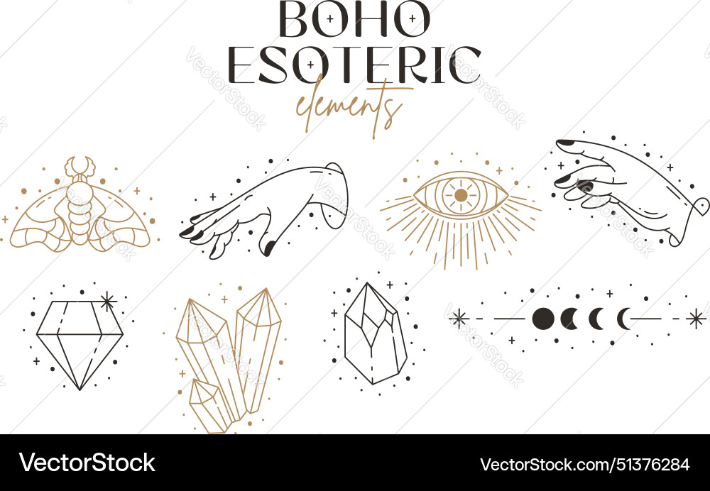 Set of esoteric mystical boho elements with hands Vector Image