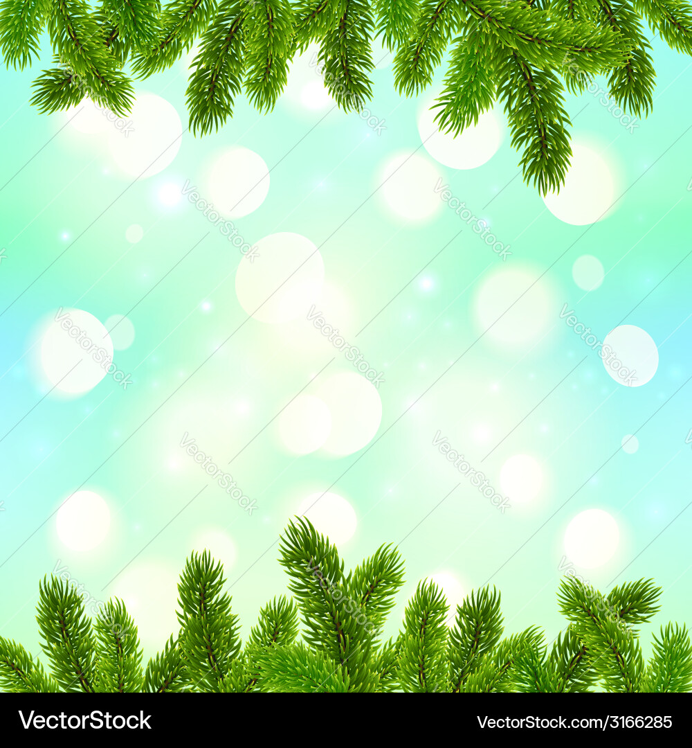 Blue bokeh light effect with fir tree branches Vector Image