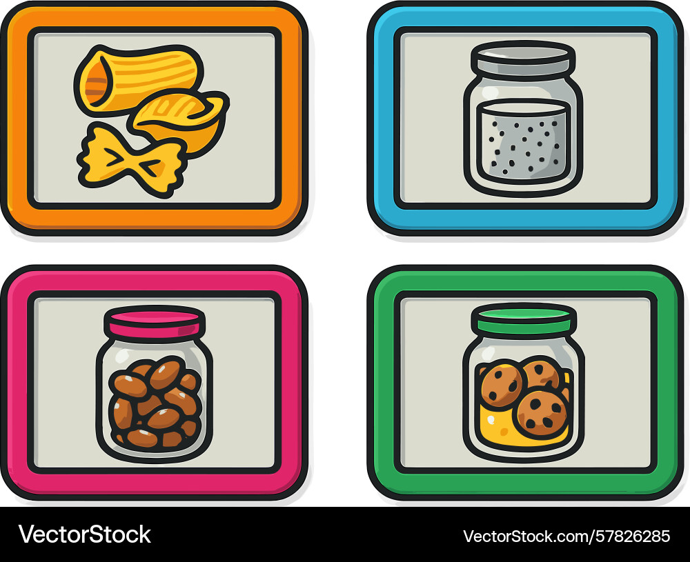 Containers with different types of food items Containers with different types of food items Vector Image