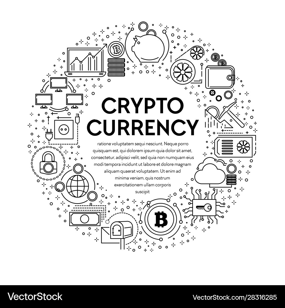Cryptocurrency banner with linear icons set Vector Image