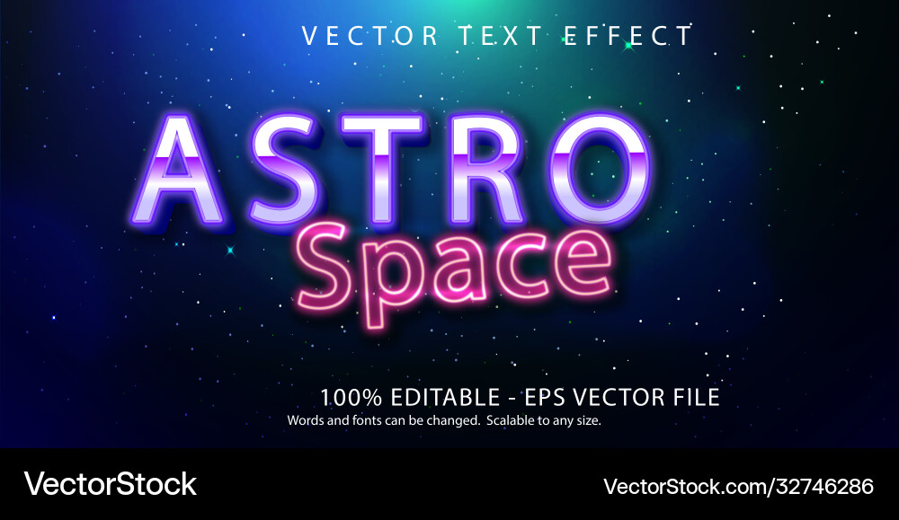 Astro space text neon style editable effect Astro space text neon style editable effect vector image