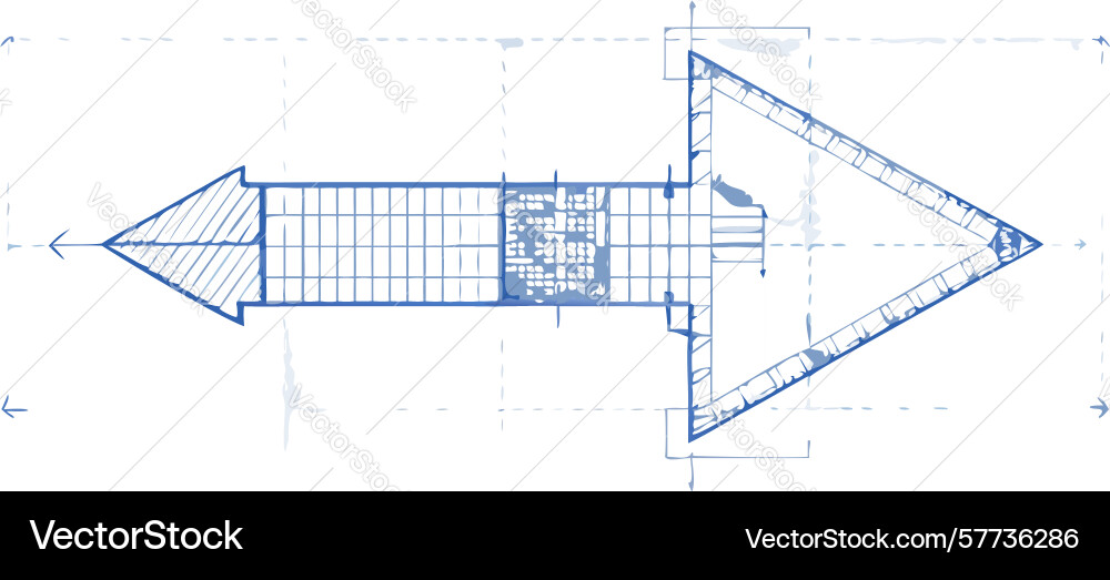 Blueprint style arrow for architectural guidance vector image