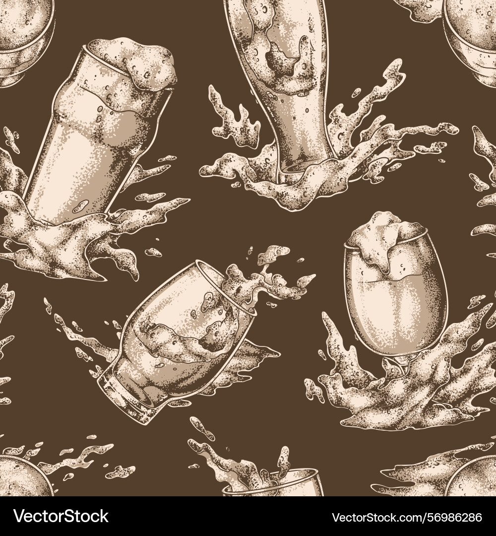 Exciting patterns of beer splashes and glasses Vector Image