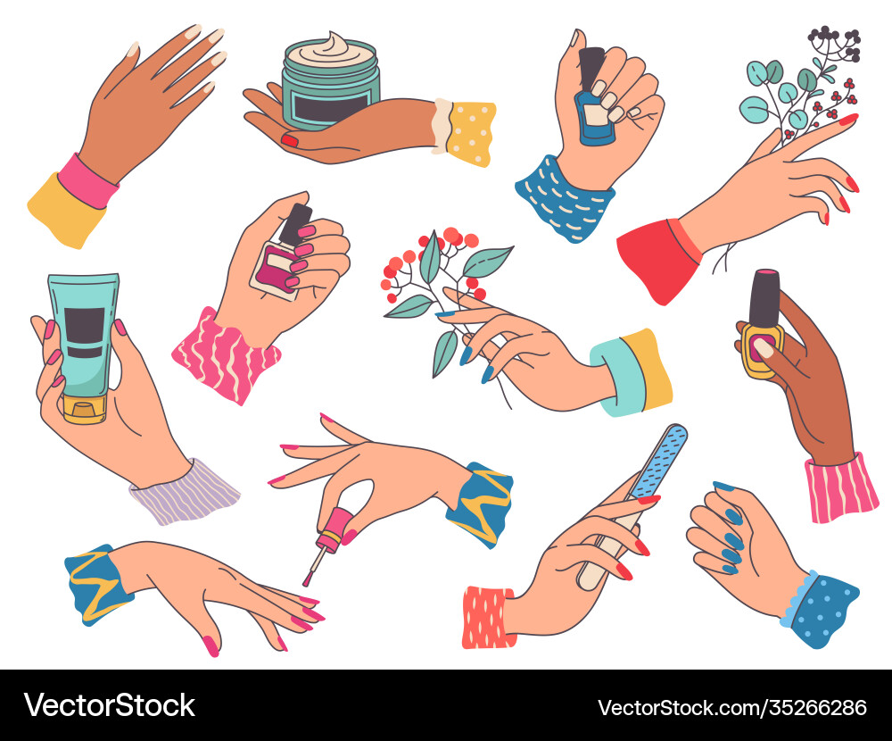 Female hands with manicure woman painting nails vector image