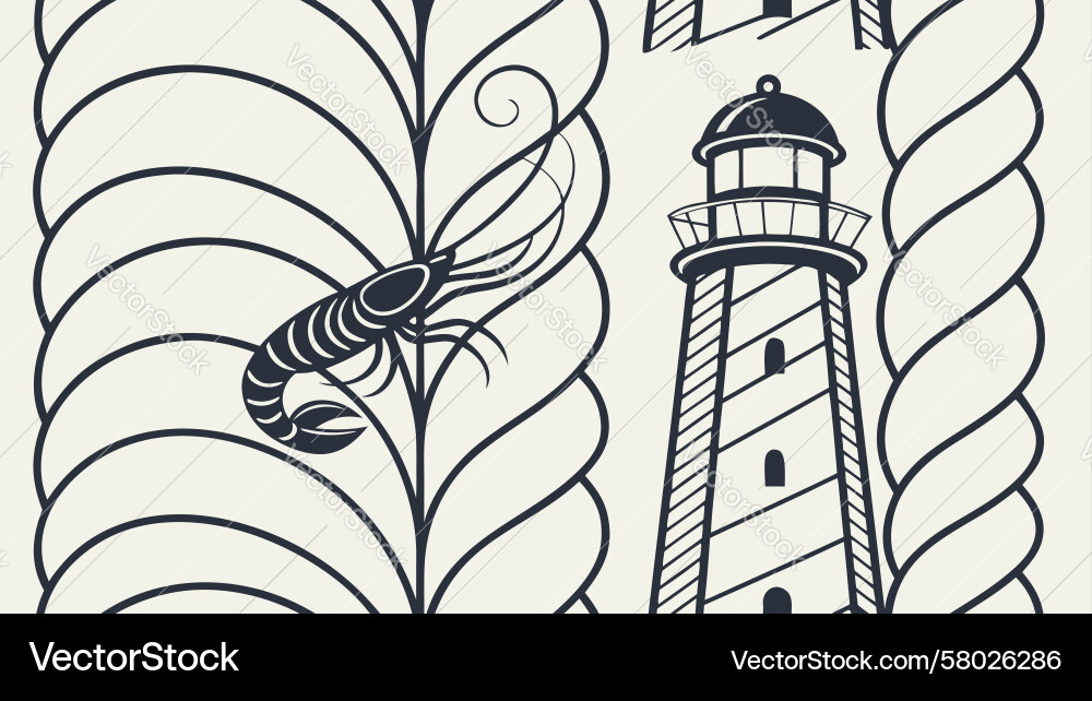 Nautical Grid Lighthouse Fish Pattern Vector Image