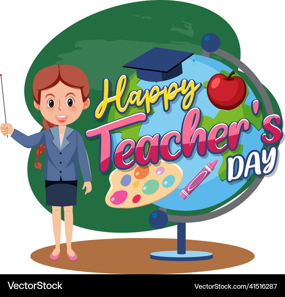 Happy teachers day with a female teacher cartoon Happy teachers day with a female teacher cartoon vector image