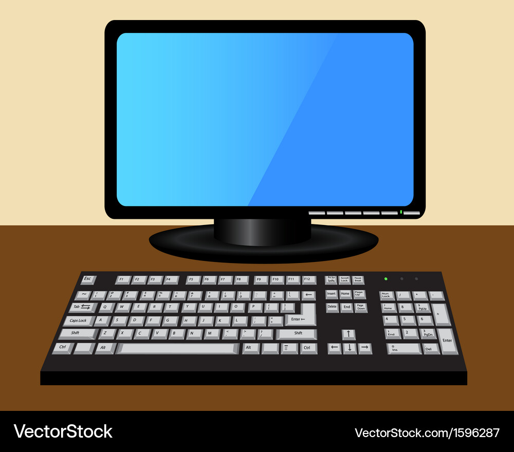 Monitor and Keyboard on Desk Vector Image