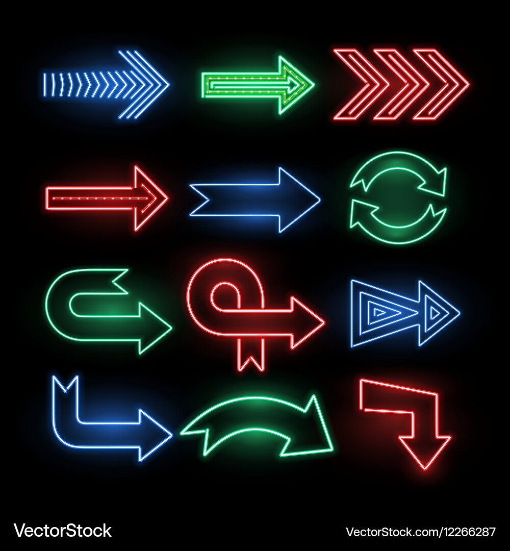 Neon Direction Arrows - Retro Signs vector image