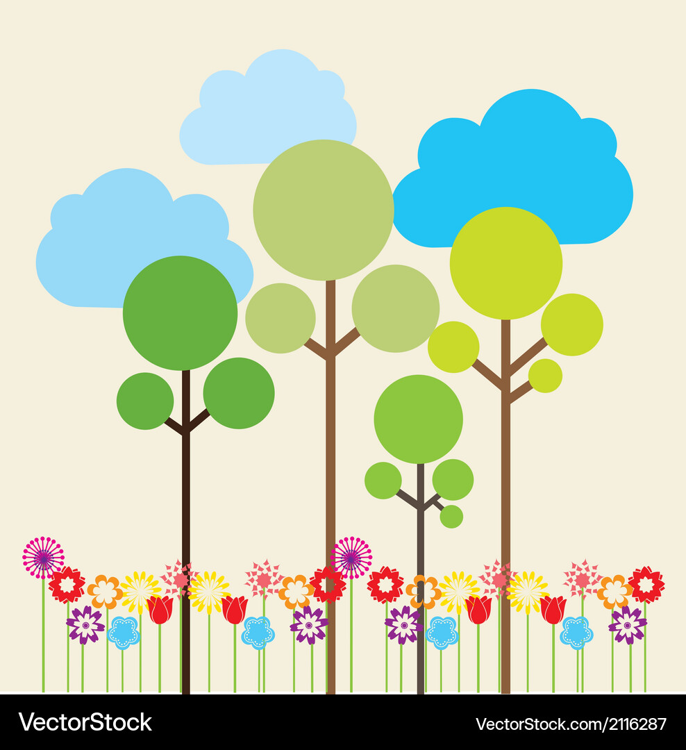 Spring with flower and trees Vector Image
