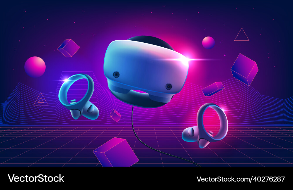 Virtual reality headset and controllers Virtual reality headset and controllers vector image