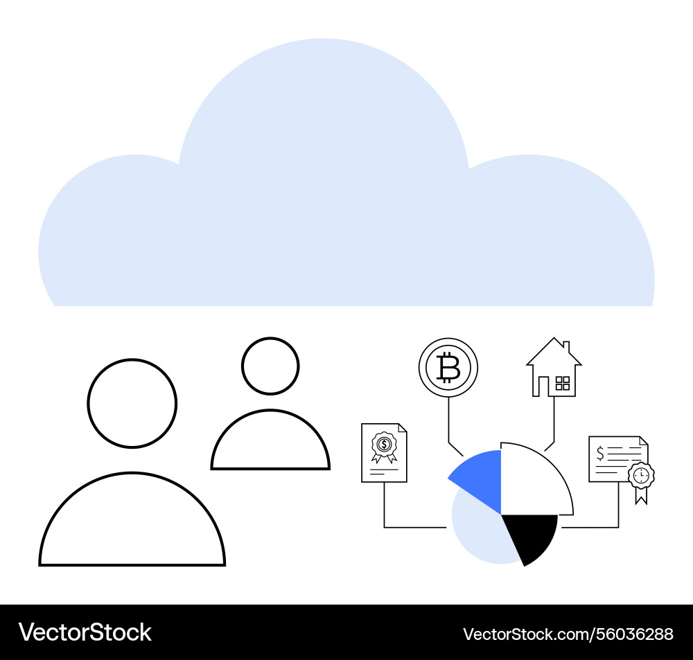 Cloud-based system connecting users with financial vector image