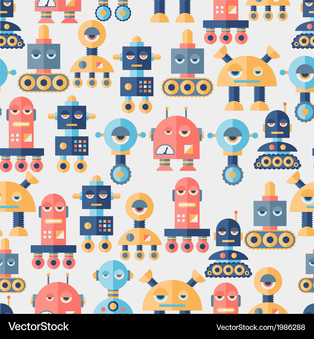 Flat Robots Pattern - Tech Style Vector Image