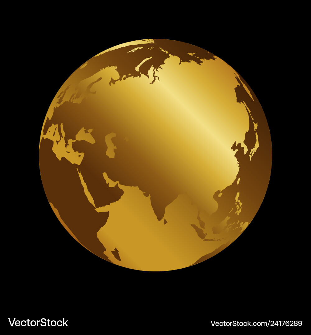 Asia golden 3d metal planet backdrop view russia Asia golden 3d metal planet backdrop view russia vector image