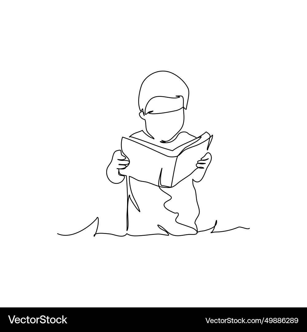 One continuous line of boy studying with reading One continuous line of boy studying with reading Vector Image
