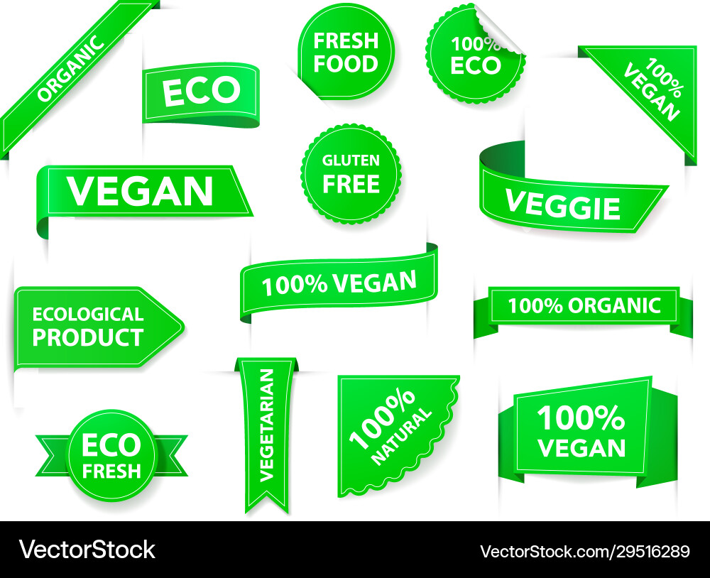 Vegan badges eco organic vegetarian tags Vegan badges eco organic vegetarian tags vector image