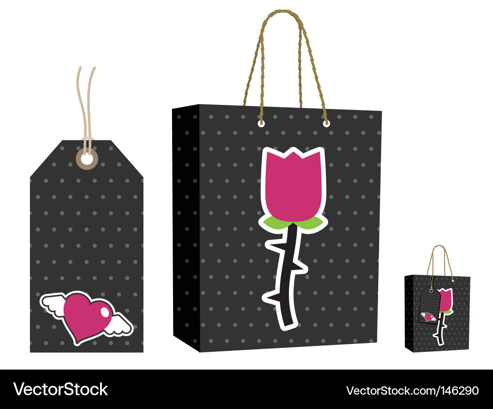 Black Polka Dot Gift Bag & Tags Vector Image