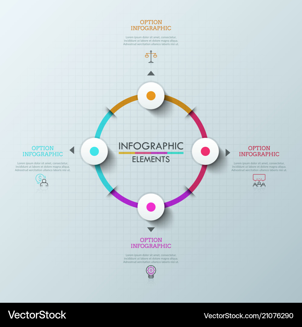 Circular chart with 4 round colorful elements Circular chart with 4 round colorful elements vector image