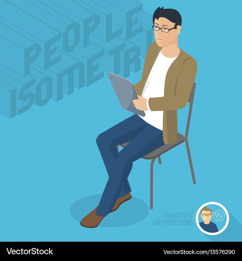 Man Using Tablet - Isometric Style vector image