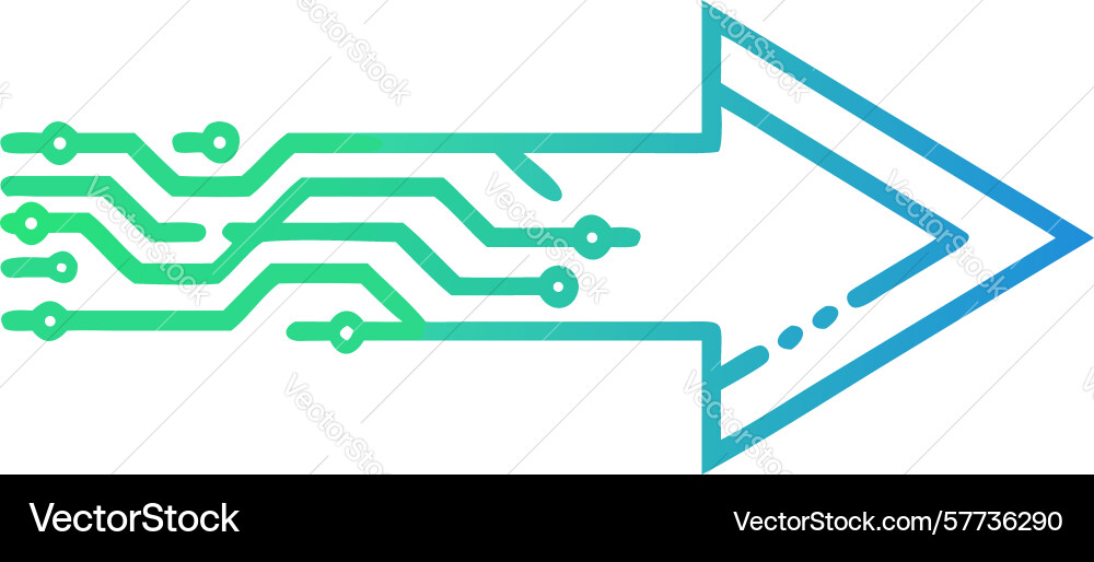 Outlined circuit board arrow for tech direction vector image