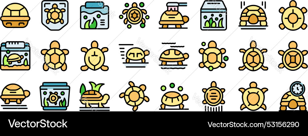 Set of cute turtle icons showing different actions Set of cute turtle icons showing different actions vector image