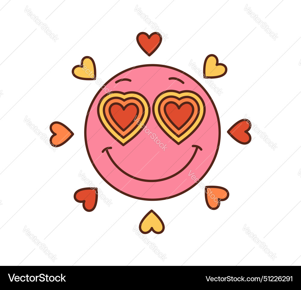 Cartoon retro groovy hippie love smile with face Cartoon retro groovy hippie love smile with face vector image