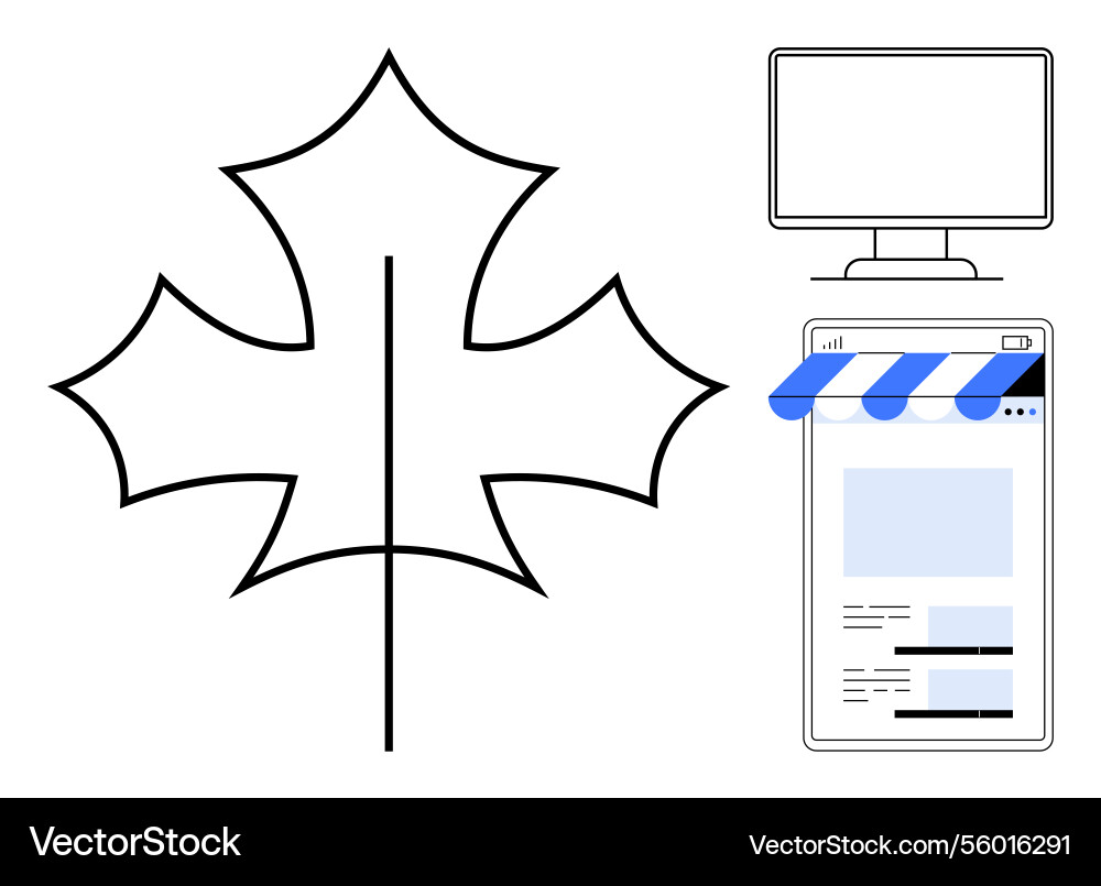 Maple leaf outline with computer and online Maple leaf outline with computer and online vector image