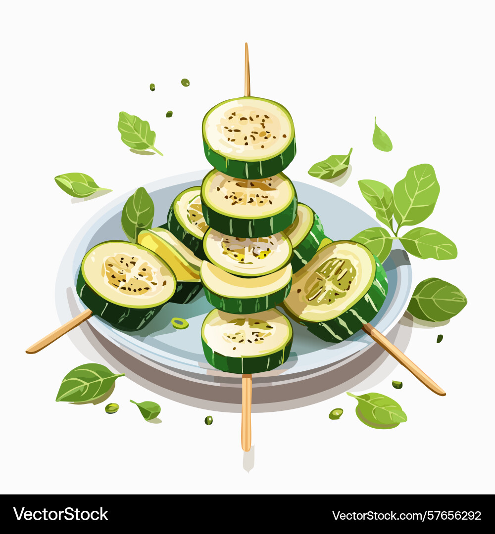 Zucchini slices on skewers colorful display Vector Image