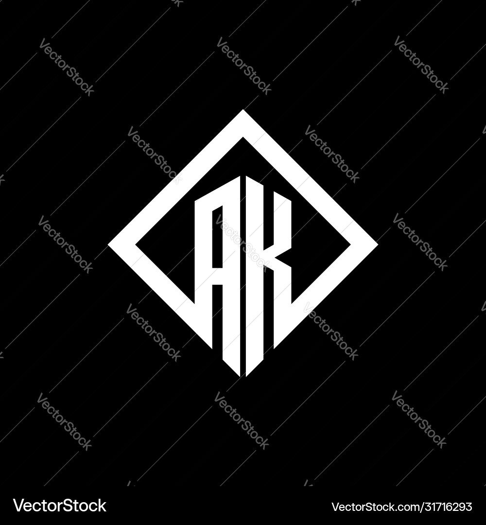 Ak logo monogram with square rotate style design Ak logo monogram with square rotate style design Vector Image