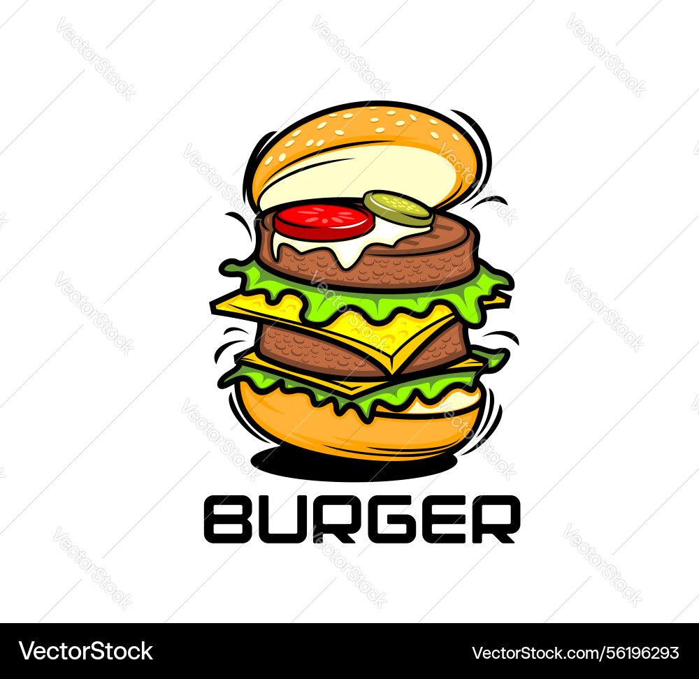 Fast food cheeseburger burger icon for bbq grill Fast food cheeseburger burger icon for bbq grill vector image