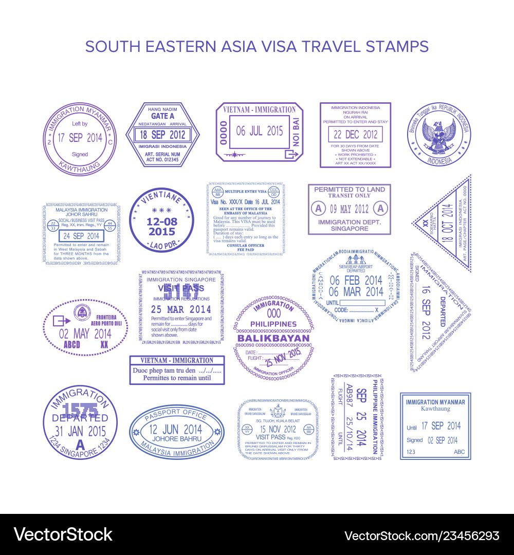 Southeast Asia Travel Visa Stamps Vector Image