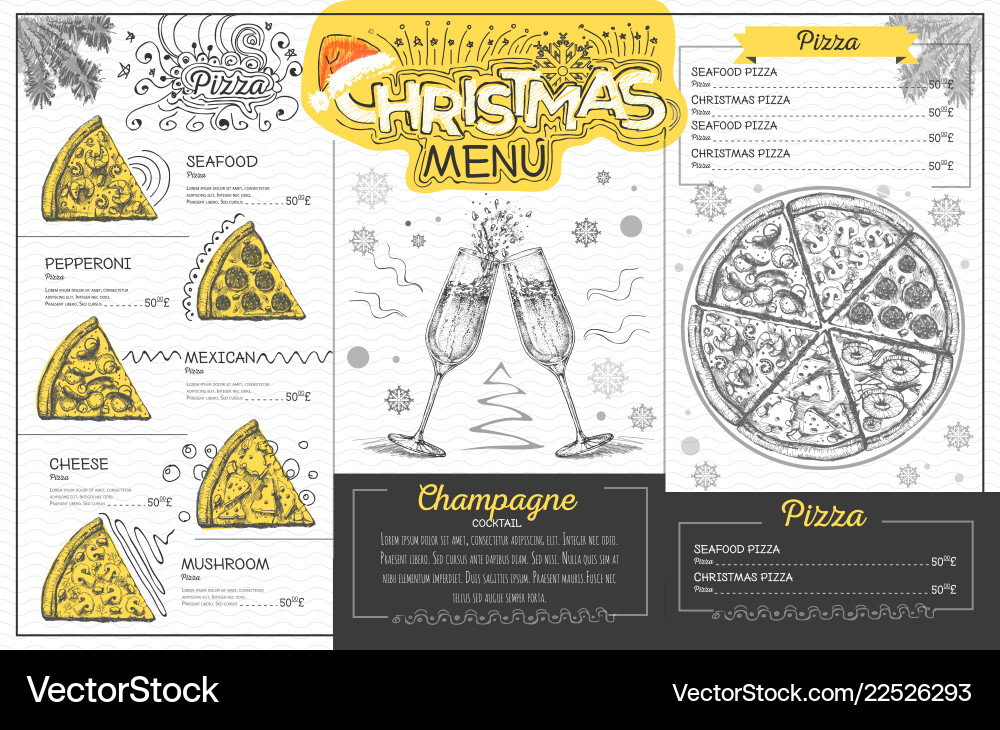 Weihnachtsmenü Design mit Champagner Weihnachtsmenü Design mit Champagner vektorbild