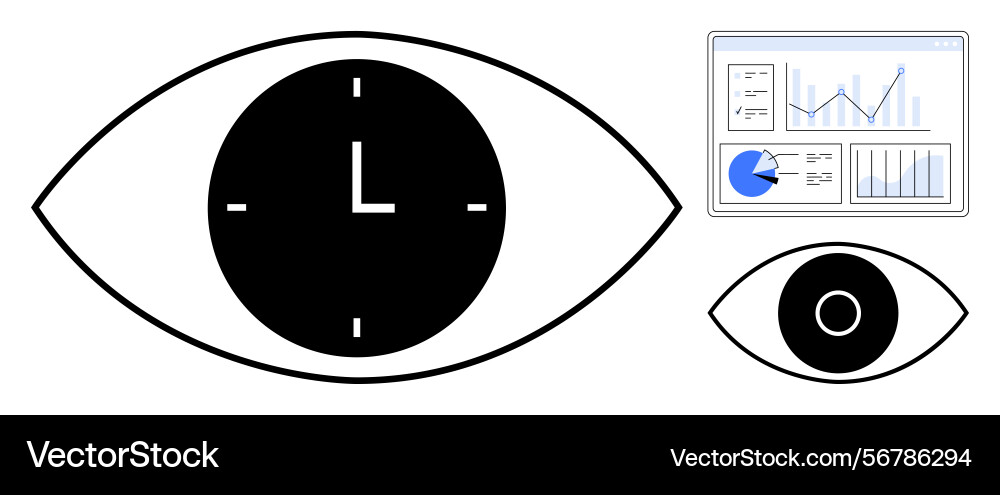 Eye symbol with clock and data analytics dashboard Eye symbol with clock and data analytics dashboard vector image